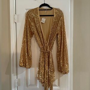 Free People Gold Sequin Wrap Dress/jumpsuit - brand new